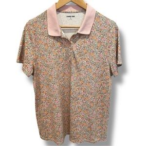 Lands' End Pink and Orange Floral Polo Shirt Floral Design XL